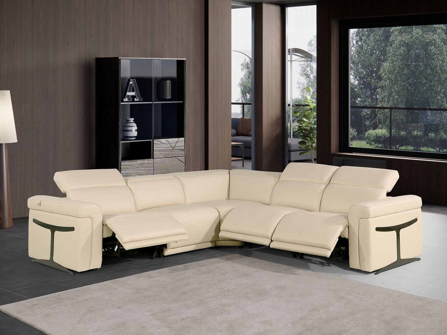 1126 Divanitalia 5-Piece L-Shaped Sectional Sofa in Top Grain Italian Leather with 3 Power Recliners & Power Headrests - Beige