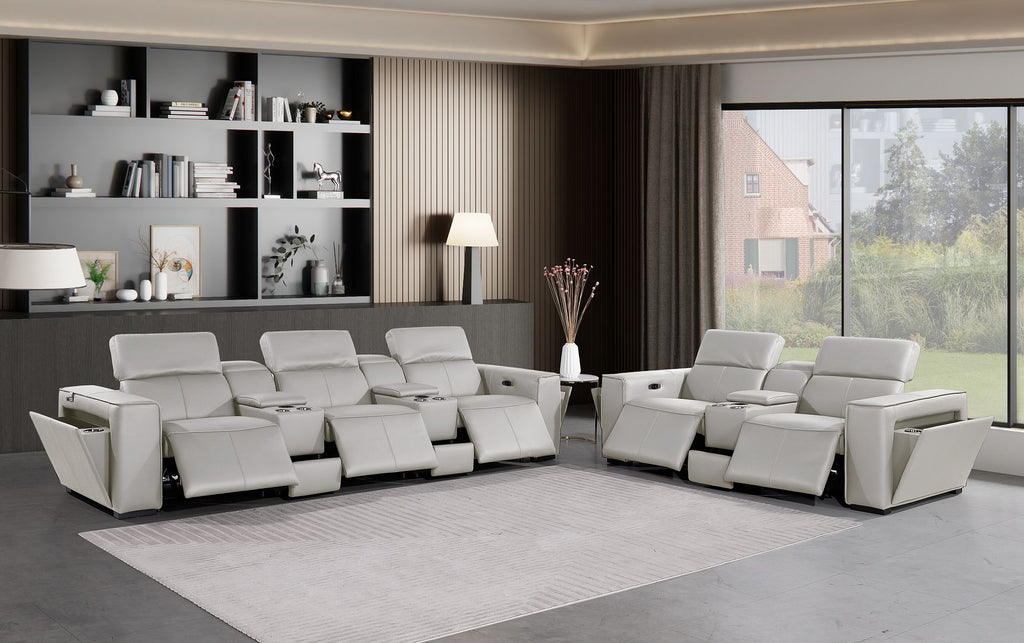 1224 Divanitalia 8-Piece Modular Power Reclining Sofa & Loveseat Set in Top Grain Italian Leather with 5 Power Recliners & Power Headrests - Light Grey - SKU 1224-LT-GREY-8.5-HT-2PC - view 2