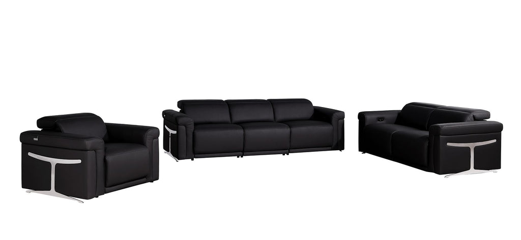 1126 Divanitalia 6-Piece Modular Power Reclining Sofa, Loveseat & Chair Set in Top Grain Italian Leather with 5 Power Recliners & Power Headrests - Black - SKU 1126-BLACK-6.5-HT-3PC - view 3