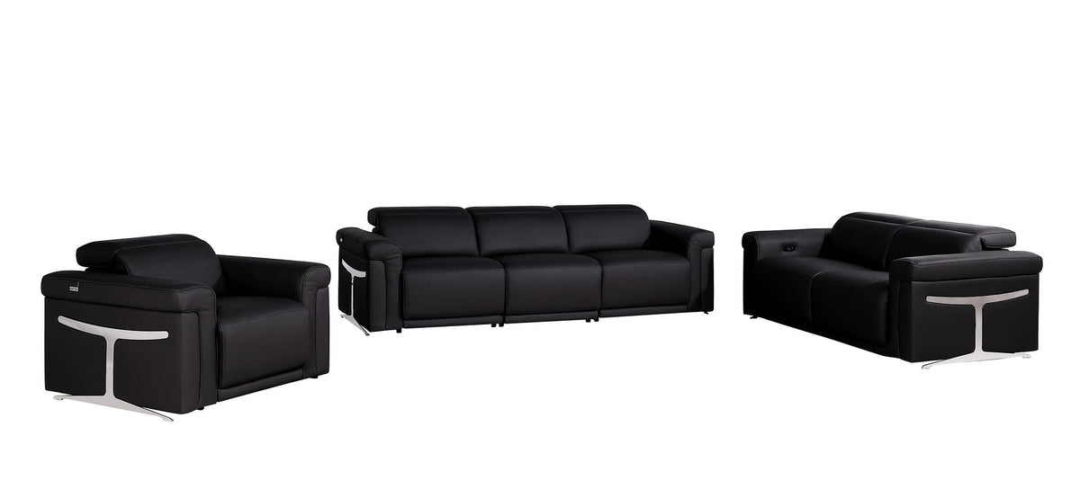 1126 Divanitalia 6-Piece Modular Power Reclining Sofa, Loveseat & Chair Set in Top Grain Italian Leather with 5 Power Recliners & Power Headrests - Black - SKU 1126-BLACK-6.5-HT-3PC - view 3