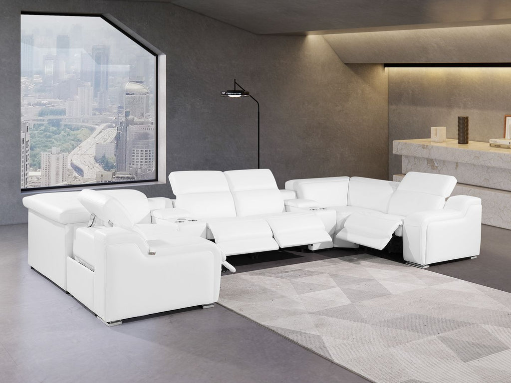 1116 Divanitalia 8-Piece U-Shaped Sectional Sofa in Top Grain Italian Leather with 4 Power Recliners & Power Headrests - White - SKU 1116-WHITE-8PC-4PWR-U-SECTIONAL-GROUP - view 2