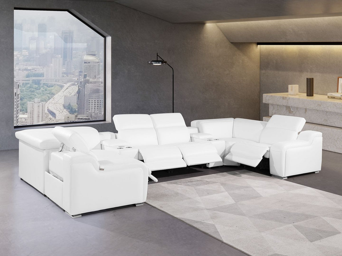 1116 Divanitalia 8-Piece U-Shaped Sectional Sofa in Top Grain Italian Leather with 4 Power Recliners & Power Headrests - White - SKU 1116-WHITE-8PC-4PWR-U-SECTIONAL-GROUP - view 2