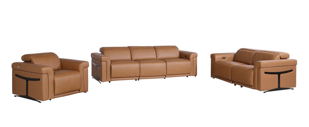 1126 Divanitalia 6-Piece Modular Power Reclining Sofa, Loveseat & Chair Set in Top Grain Italian Leather with 6 Power Recliners & Power Headrests - Cognac - SKU 1126-COGNAC-6.6-HT-3PC - view 3