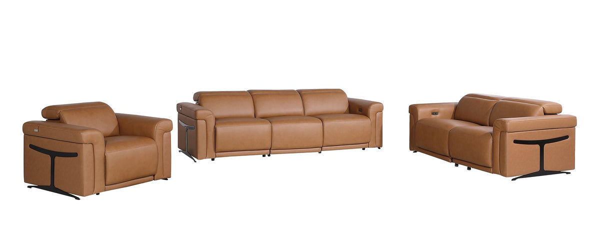 1126 Divanitalia 6-Piece Modular Power Reclining Sofa, Loveseat & Chair Set in Top Grain Italian Leather with 6 Power Recliners & Power Headrests - Cognac - SKU 1126-COGNAC-6.6-HT-3PC - view 3