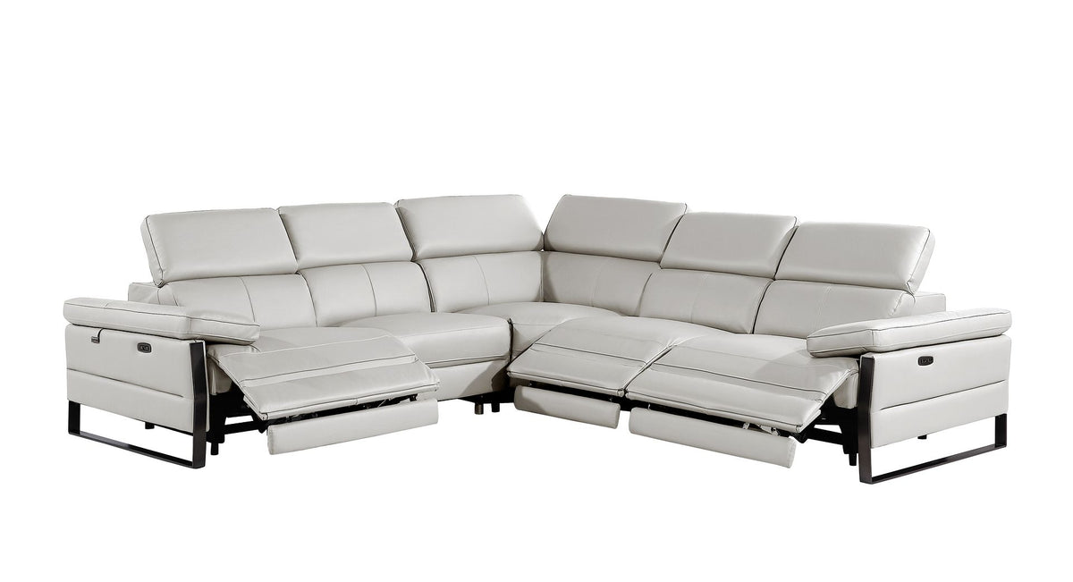 1246 Divanitalia 5-Piece L-Shaped Modular Power Reclining Sectional Sofa with Power Headrests - Top Grain Italian Leather - Light Grey - SKU 1246-LT-GREY-5PC-3PWR-SECTIONAL - view 4