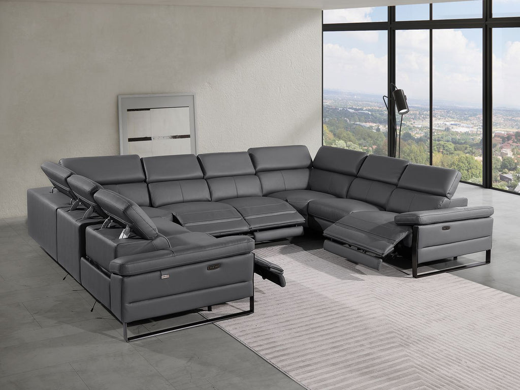 1246 Divanitalia 8-Piece U-Shaped Modular Power Reclining Sectional Sofa with 4 Power Recliners and Power Headrests - Top Grain Italian Leather