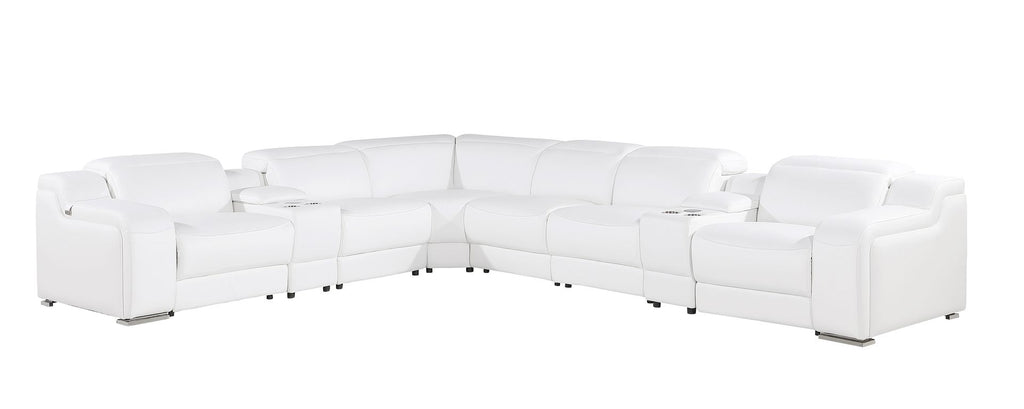 1116 Divanitalia 8-Piece L-Shaped Sectional Sofa in Top Grain Italian Leather with 3 Power Recliners & Power Headrests