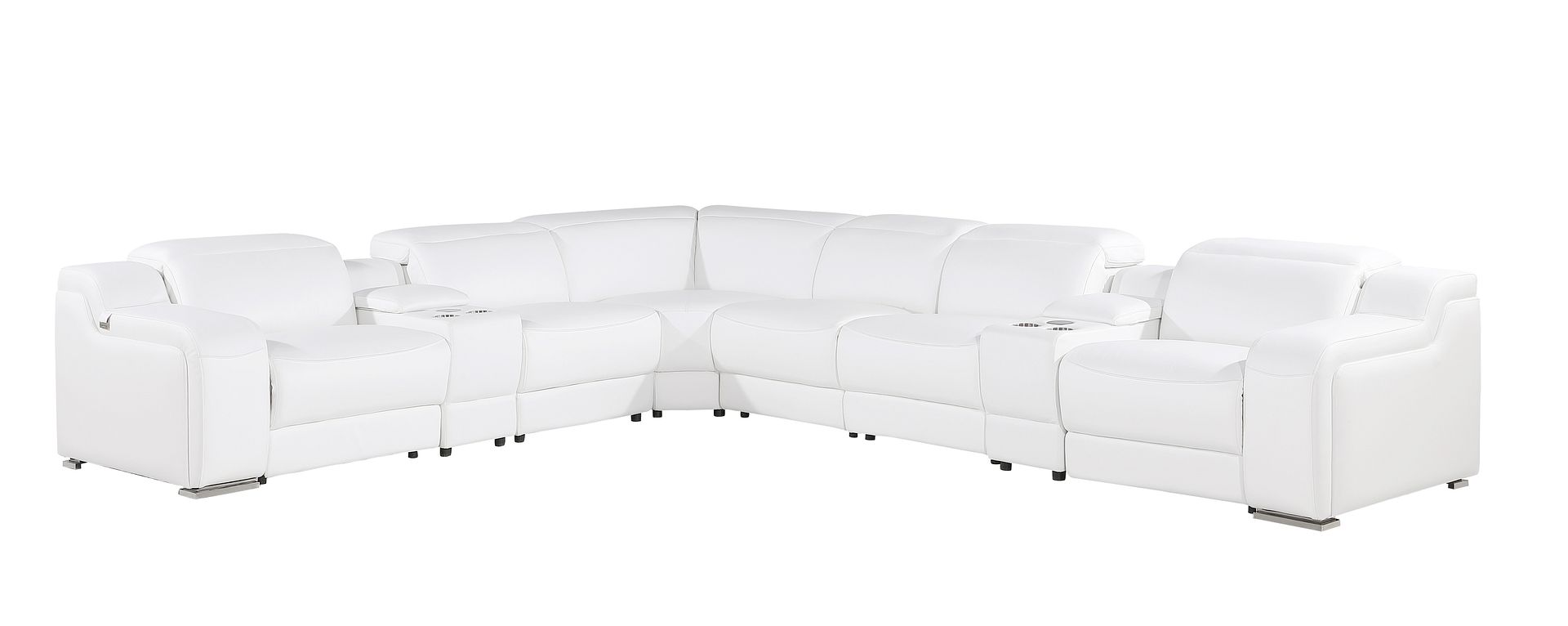 1116 Divanitalia 8-Piece L-Shaped Sectional Sofa in Top Grain Italian Leather with 3 Power Recliners & Power Headrests
