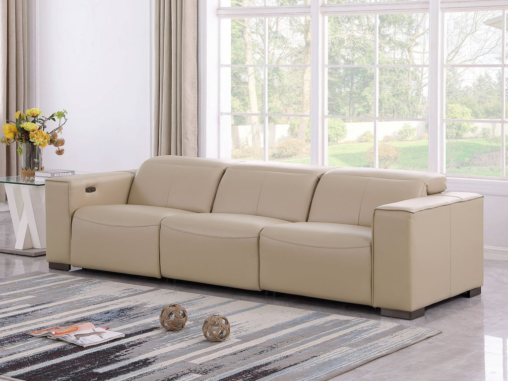 1208 Genuine Leather Triple Power Reclining Sofa - Beige
