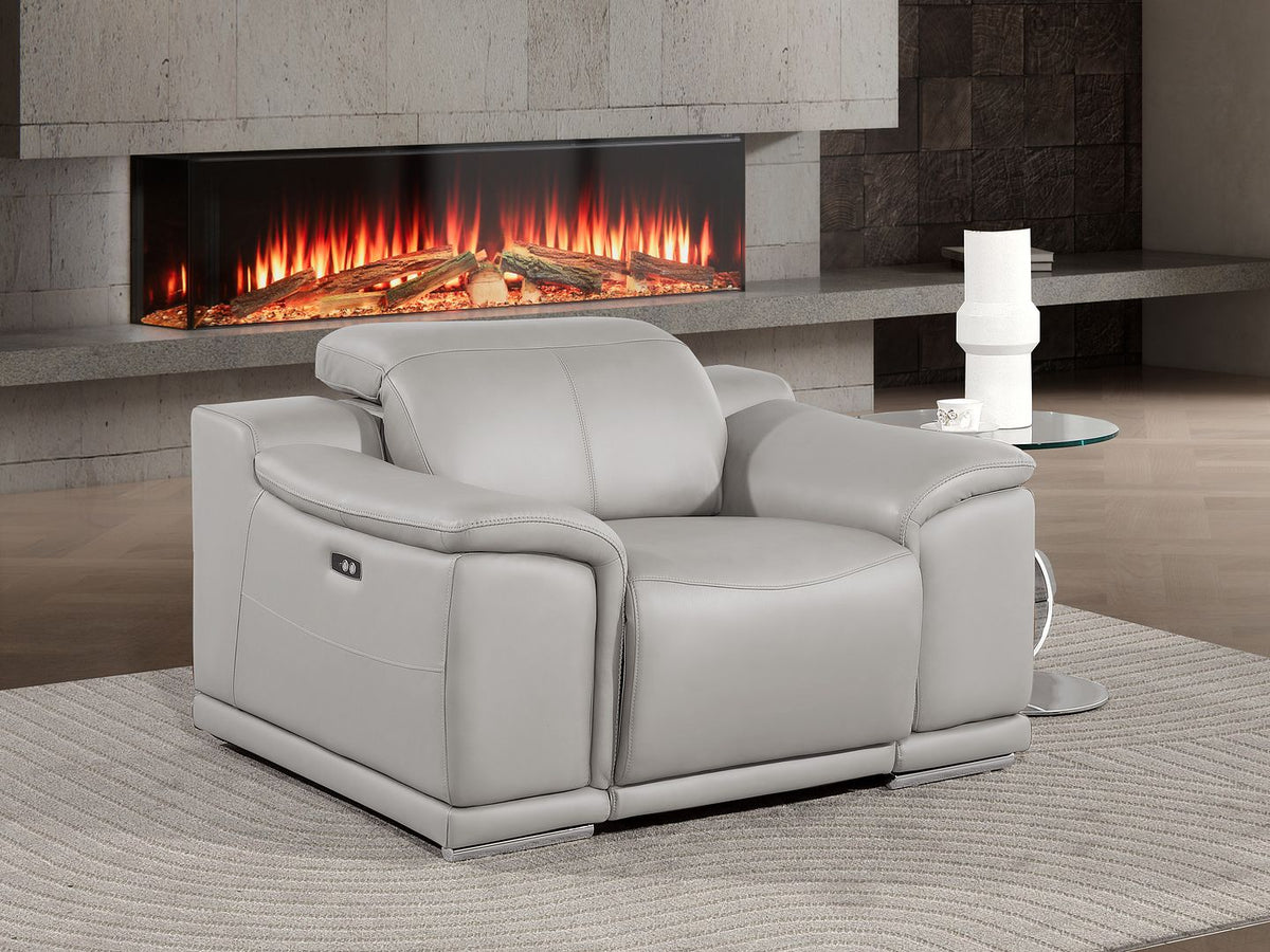 2679 Power Reclining Chair with Power Headrest in Genuine Leather - Light Grey - SKU 2679-LT-GRAY-CH