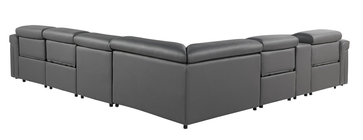 1126 Divanitalia 7-Piece L-Shaped Sectional Sofa in Top Grain Italian Leather with 4 Power Recliners & Power Headrests - Dark Grey - SKU 1126-DK-GREY-SEC-7PC-4PWR-SECTIONAL-GROUP - view 6