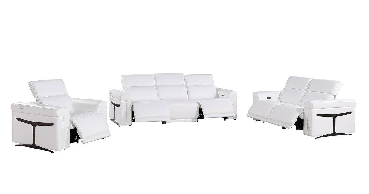 1126 Divanitalia 6-Piece Modular Power Reclining Sofa, Loveseat & Chair Set in Top Grain Italian Leather with 5 Power Recliners & Power Headrests - White - SKU 1126-WHITE-6.5-HT-3PC - view 4