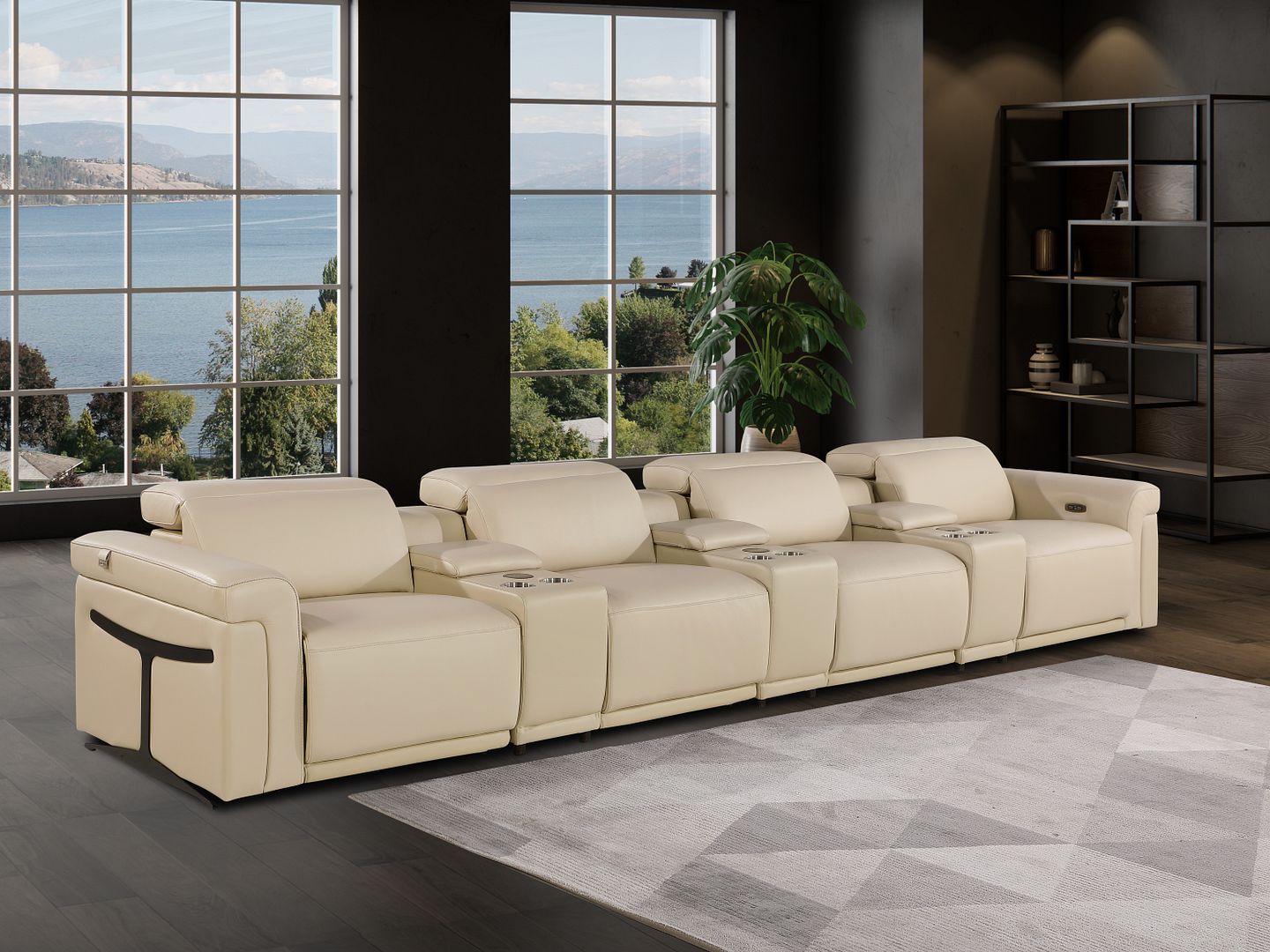 1126 Divanitalia 7-Piece Modular Power Reclining Sofa in Top Grain Italian Leather with 4 Power Recliners & Power Headrests - Beige - SKU 1126-BEIGE-7.4-HT