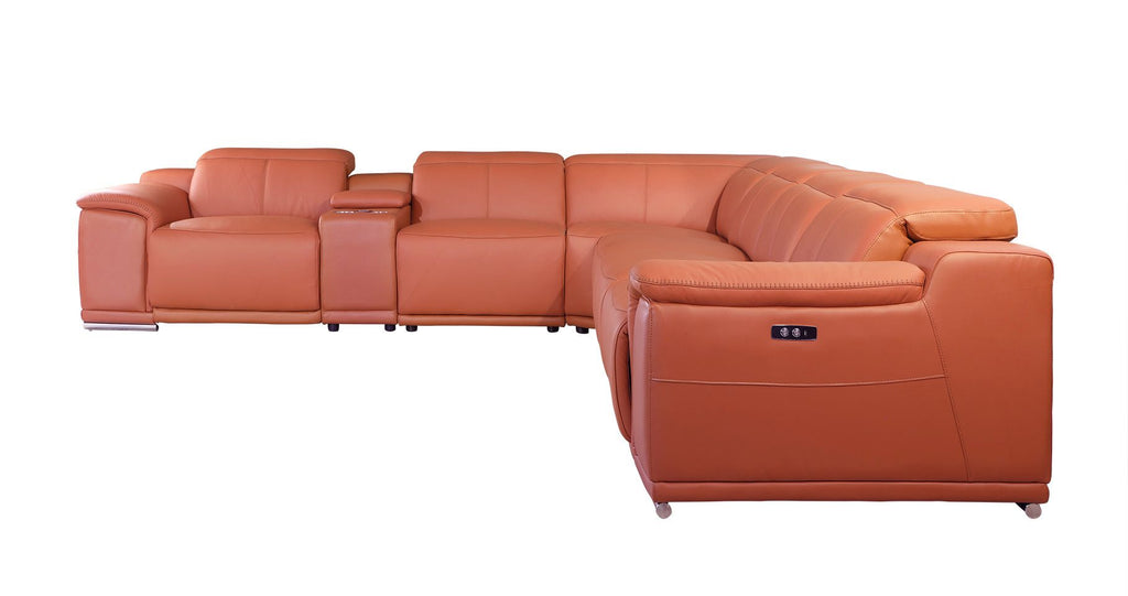 9762 Divanitalia 7-Piece L-Shaped Top Grain Italian Leather Sectional Sofa with 3 Power Recliners