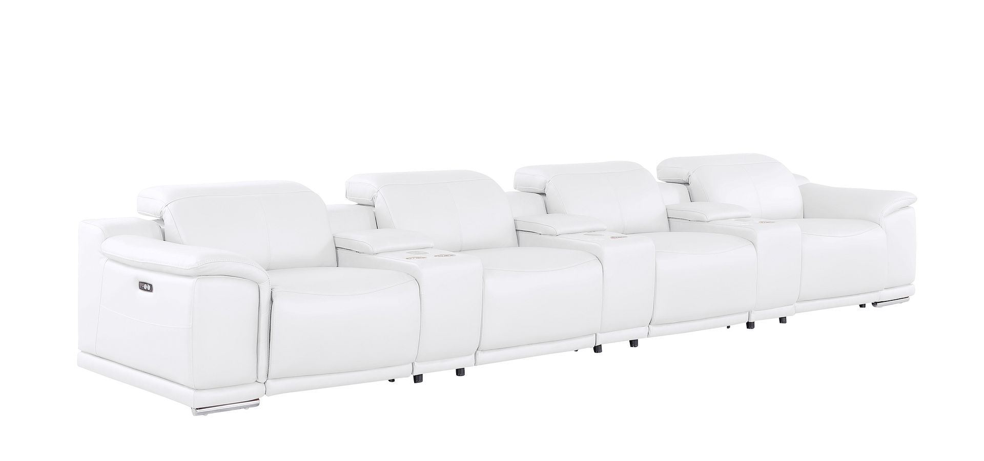 2679 Genuine Leather Sofa with 4 Power Recliners, Power Headrests & 3 Storage Consoles
