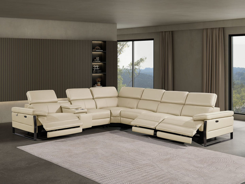 1246 Divanitalia 7-Piece L-Shaped Modular Power Reclining Sectional Sofa with 3 Power Recliners and Power Headrests - Top Grain Italian Leather