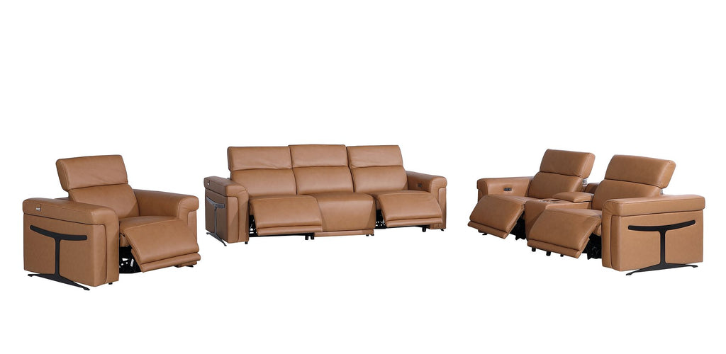 1126 Divanitalia 7-Piece Modular Power Reclining Sofa, Loveseat & Chair Set in Top Grain Italian Leather with 5 Power Recliners & Power Headrests - Cognac - SKU 1126-COGNAC-7.5-HT-3PC - view 4