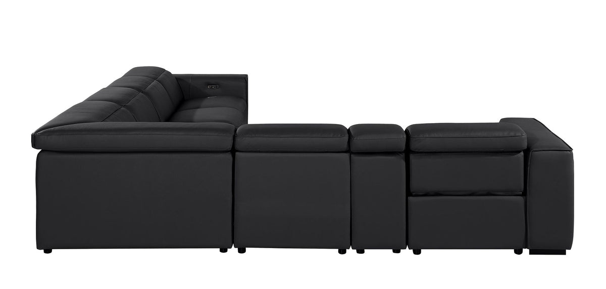 1224 Divanitalia 7-Piece L-Shaped Sectional Sofa in Top Grain Italian Leather with 3 Power Recliners & Power Headrests - Black - SKU 1224-BLACK-7PC-3PWR-SECTIONAL - view 6