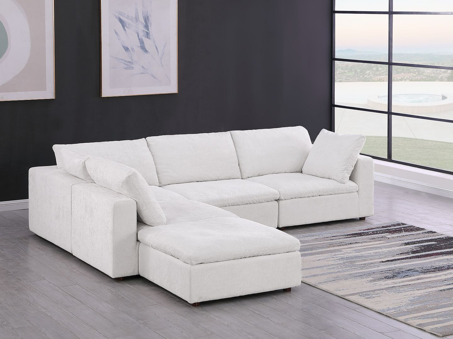 1100 Divanitalia 5-Piece Left Arm Facing 3-Seat Sectional Sofa - Top-grain Italian Leather - Pearl
