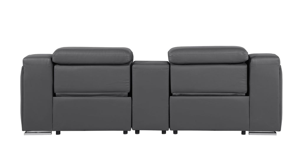 1116 Divanitalia 3-Piece Modular Power Reclining Console Loveseat in Top Grain Italian Leather with 2 Power Recliners & Power Headrests