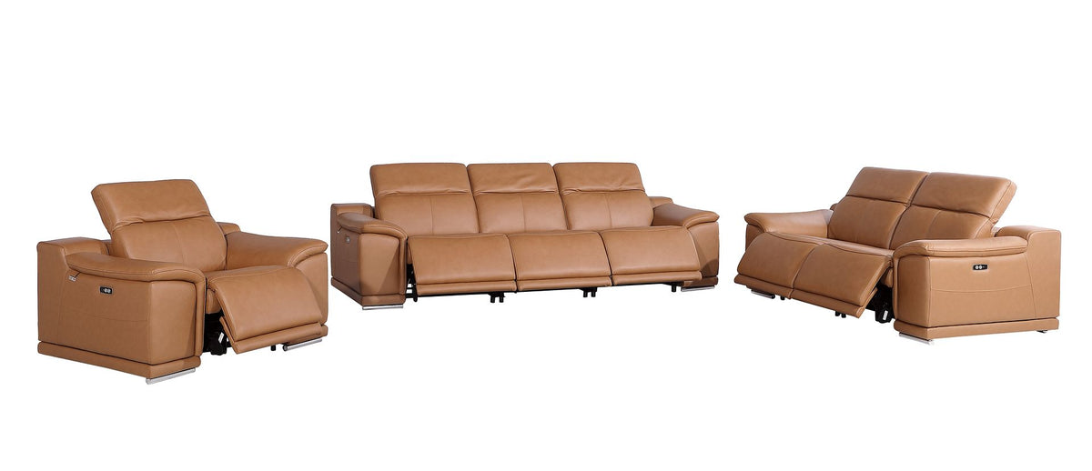 9762 Divanitalia 6-Piece Modular Power Reclining Sofa, Loveseat and Chair Set with 6 Power Recliners in Top Grain Italian Leather - Cognac - SKU 9762-COGNAC-6.6-HT-3PC - view 4