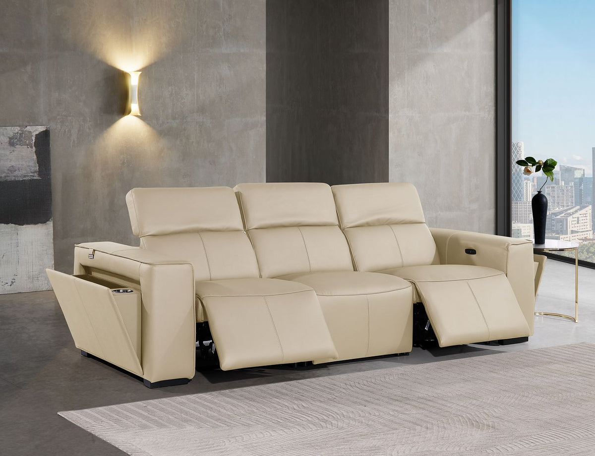 1224 Divanitalia 3-Piece Modular Power Reclining Sofa in Top Grain Italian Leather with 2 Power Recliners & Power Headrests - Beige - SKU 1224-BEIGE-3.2-S-HT - view 2