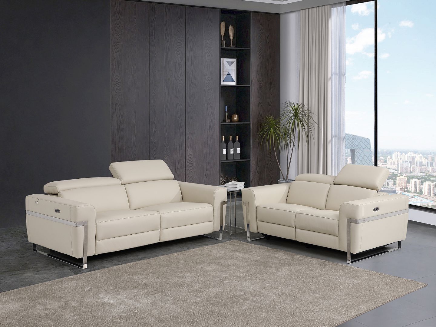 990 Divanitalia Power Reclining 2-Piece Sofa Set with Power Headrest in Top-grain Italian Leather - Beige