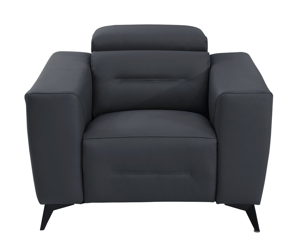 989 Divanitalia Power Reclining Arm Chair with Power Headrest in Top-grain Italian Leather - Dark Grey - SKU 989-DK-GRAY-CH