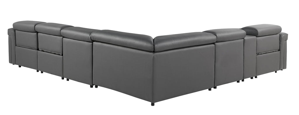 1126 Divanitalia 7-Piece L-Shaped Sectional Sofa in Top Grain Italian Leather with 3 Power Recliners & Power Headrests - Dark Grey - SKU 1126-DK-GREY-SEC-7PC-3PWR-SECTIONAL-GROUP - view 6