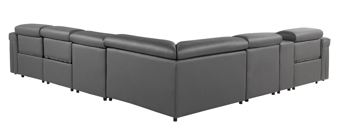 1126 Divanitalia 7-Piece L-Shaped Sectional Sofa in Top Grain Italian Leather with 3 Power Recliners & Power Headrests - Dark Grey - SKU 1126-DK-GREY-SEC-7PC-3PWR-SECTIONAL-GROUP - view 6