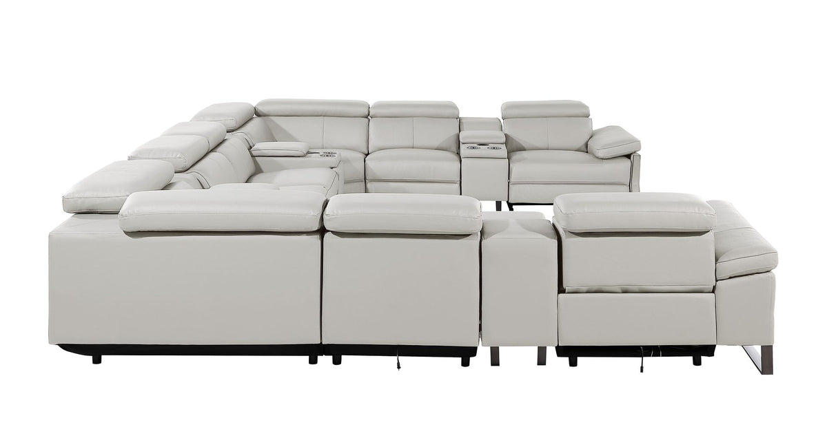 1246 Divanitalia 12-Piece U-Shaped Modular Power Reclining Sectional Sofa with 4 Power Recliners and Power Headrests - Top Grain Italian Leather - Light Grey - SKU 1246-LT-GREY-12PC-4PWR-U-SECTIONAL - view 4