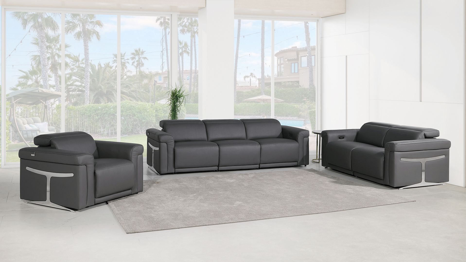 1126 Divanitalia 6-Piece Modular Power Reclining Sofa, Loveseat & Chair Set in Top Grain Italian Leather with 6 Power Recliners & Power Headrests - Dark Grey - SKU 1126-DK_GREY-6.6-HT-3PC