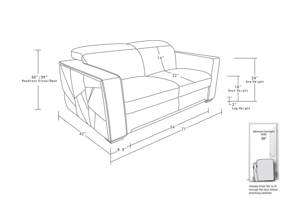 1120 Divanitalia Loveseat with Adjustable Headrest in Top-grain Italian Leather