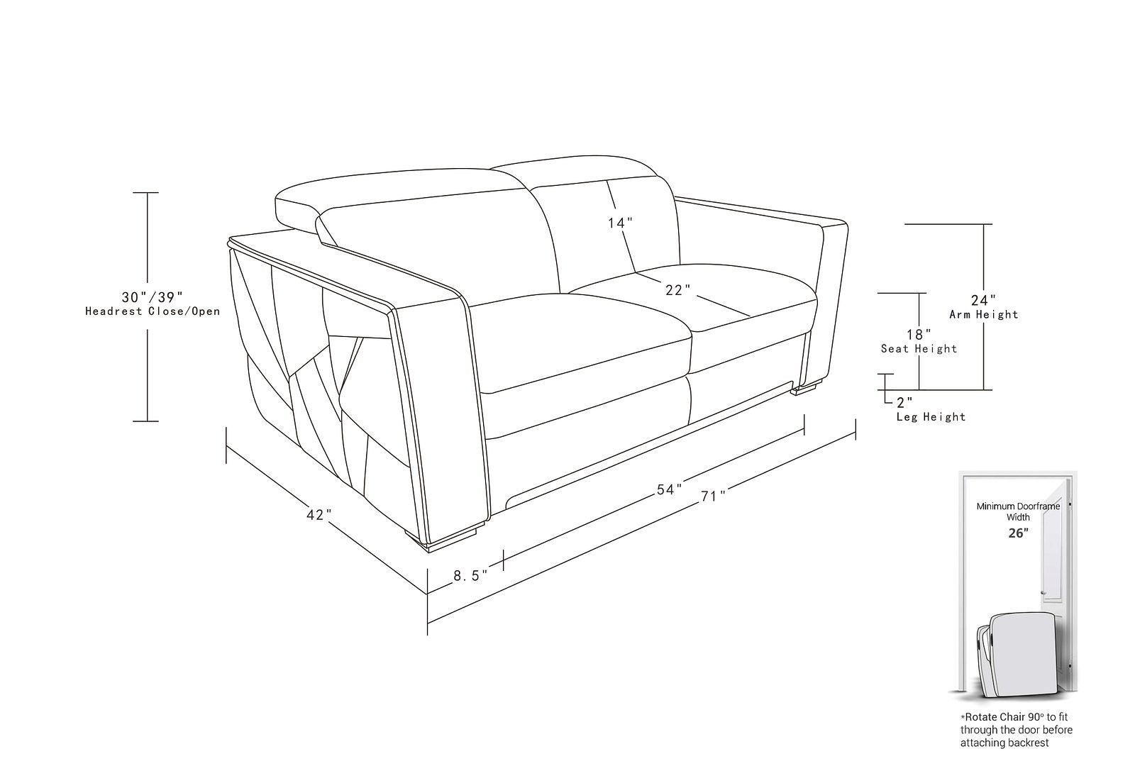 1120 Divanitalia Loveseat with Adjustable Headrest in Top-grain Italian Leather