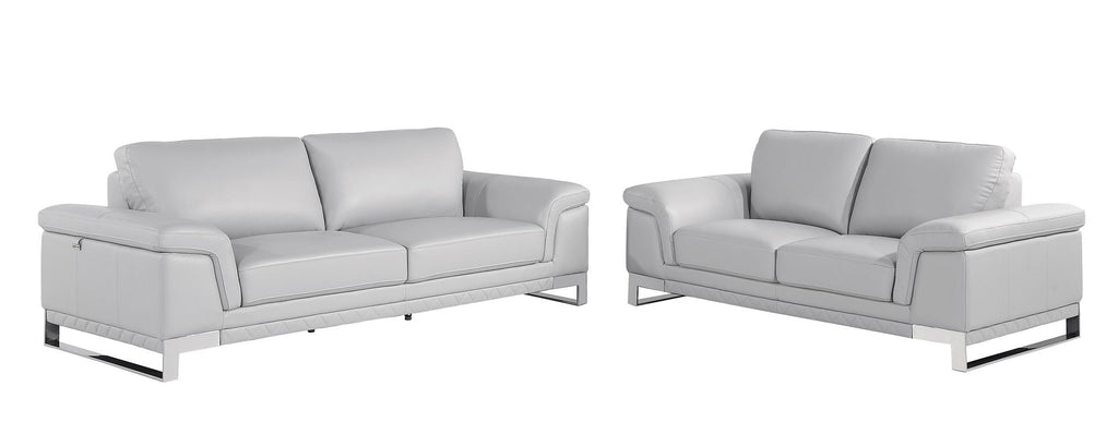 411 Divanitalia 2-Piece Sofa Set in Top-grain Italian Leather - Light Grey - SKU 411- LIGHT GRAY 2PC (S/L) - GROUP - view 2