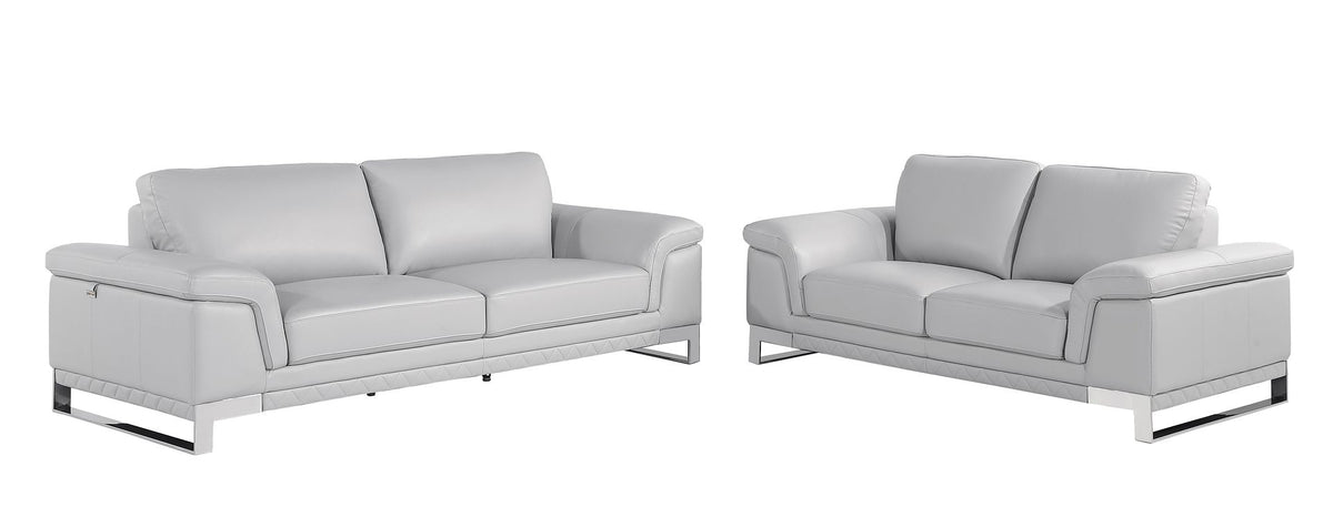 411 Divanitalia 2-Piece Sofa Set in Top-grain Italian Leather - Light Grey - SKU 411- LIGHT GRAY 2PC (S/L) - GROUP - view 2