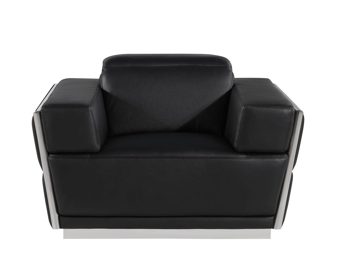 1111 Divanitalia Chair with Adjustable Headrest in Top-grain Italian Leather - Black - SKU 1111-BLACK-CH