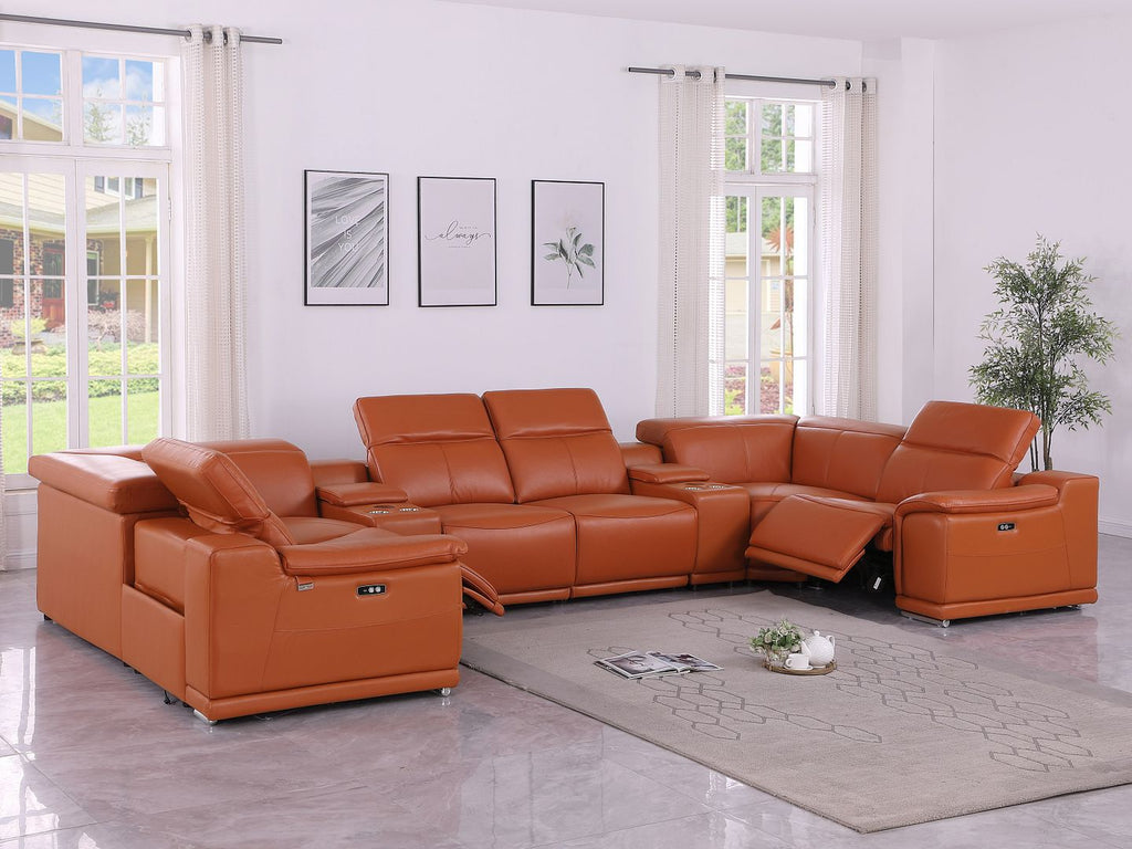 9762 Divanitalia 8-Piece U-Shaped Top Grain Italian Leather Sectional Sofa with 2 Power Recliners - Camel - SKU 9762-CAMEL-8PC-2PWR-U-SECTIONAL-GROUP - view 2