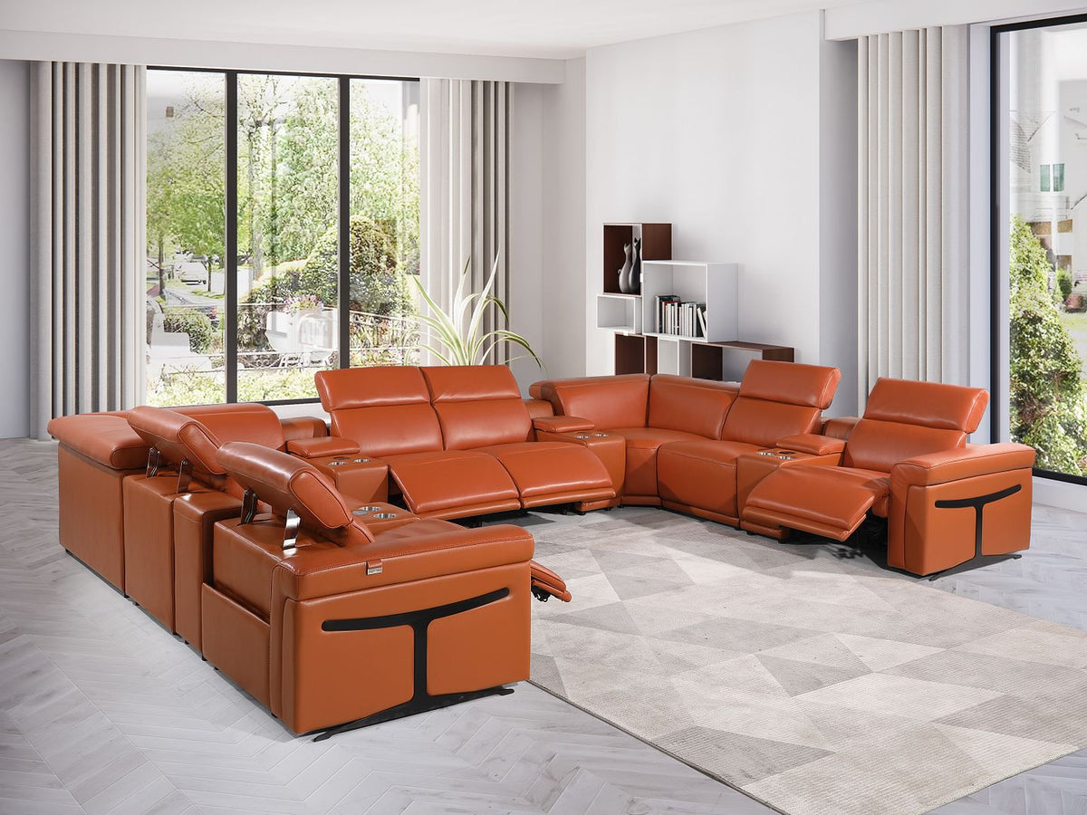 1126 Divanitalia 12-Piece U-Shaped Sectional Sofa in Top Grain Italian Leather with 4 Power Recliners & Power Headrests - Camel - SKU 1126-CAMEL-12PC-4PWR-U-SECTIONAL-GROUP - view 2