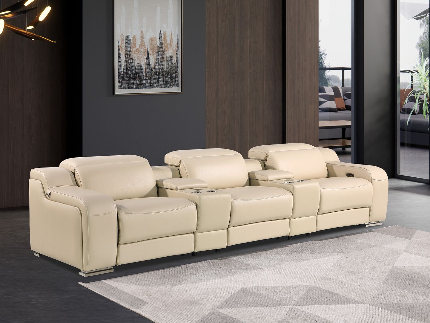 1116 Divanitalia 5-Piece Modular Power Reclining Sofa in Top Grain Italian Leather with 3 Power Recliners & Power Headrests - Beige