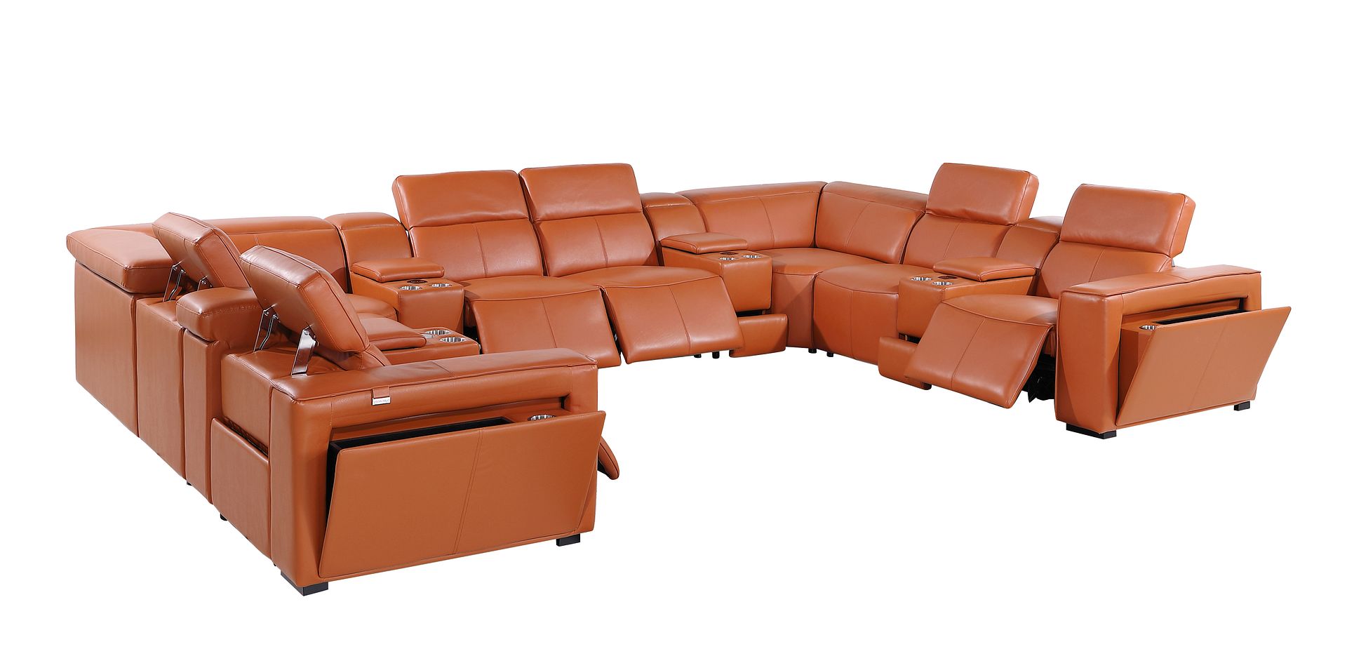 1224 Divanitalia 12-Piece U-Shaped Sectional Sofa in Top Grain Italian Leather with 4 Power Recliners & Power Headrests