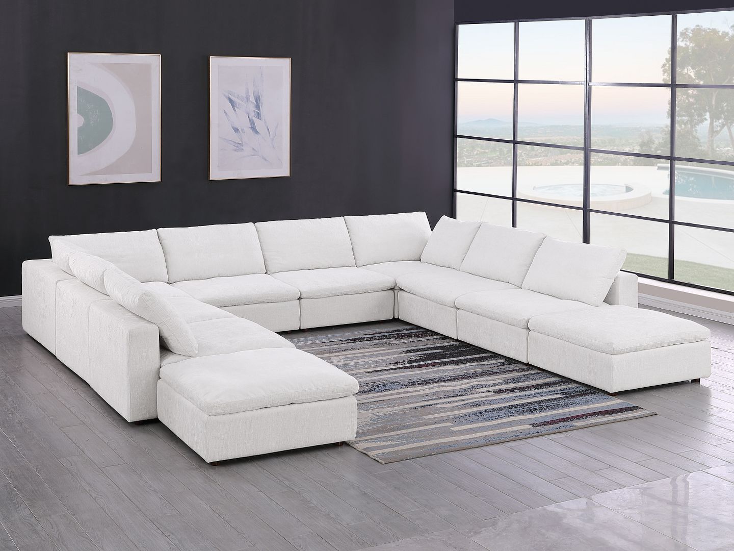 1100 Divanitalia 10-Piece U-Shaped Sectional Sofa with Chaise in Top-grain Italian Leather - Pearl