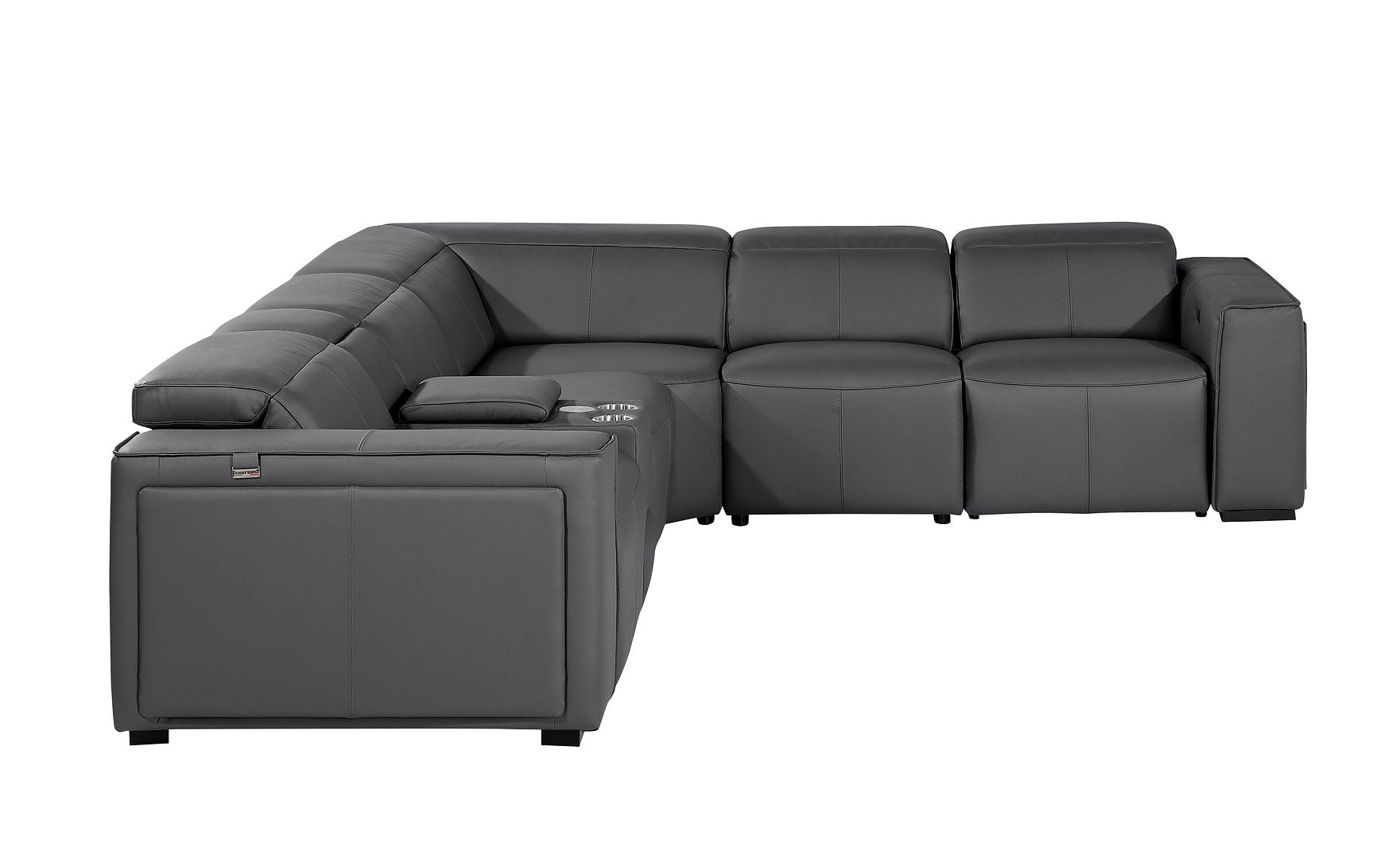 1224 Divanitalia 6-Piece L-Shaped Sectional Sofa in Top Grain Italian Leather with 3 Power Recliners & Power Headrests