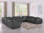 9762 Divanitalia 12-Piece U-Shaped Top Grain Italian Leather Sectional Sofa with 4 Power Recliners - Dark Grey - SKU 9762-DK-GREY-12PC-4PWR-U-SECTIONAL-GROUP