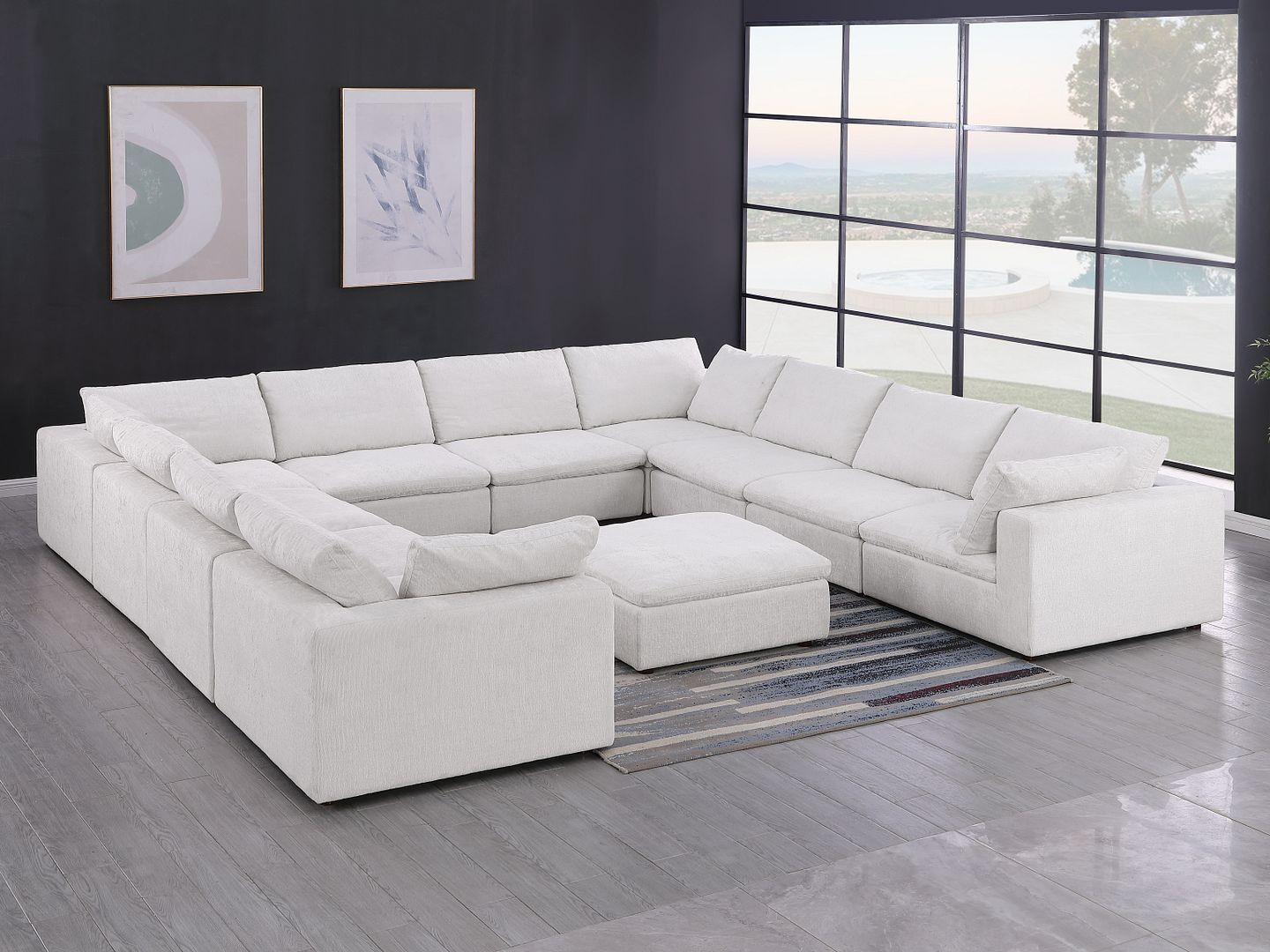 1100 Divanitalia 11-Piece U-Shaped Sectional Sofa in Top-grain Italian Leather - Pearl