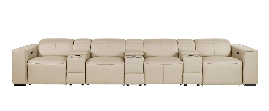 1224 Divanitalia 7-Piece Modular Power Reclining Sofa in Top Grain Italian Leather with 4 Power Recliners & Power Headrests