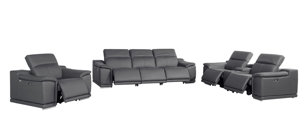 9762 Divanitalia 7-Piece Modular Power Reclining Sofa, Loveseat and Chair Set with 6 Power Recliners in Top Grain Italian Leather - Dark Grey - SKU 9762-DK-GREY-7.6-HT-3PC - view 4