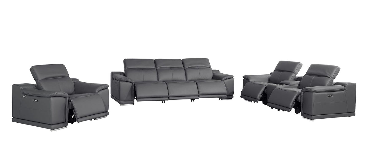 9762 Divanitalia 7-Piece Modular Power Reclining Sofa, Loveseat and Chair Set with 6 Power Recliners in Top Grain Italian Leather - Dark Grey - SKU 9762-DK-GREY-7.6-HT-3PC - view 4
