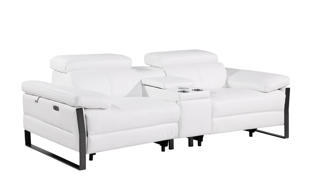 1246 Divanitalia Modular Power Triple Reclining Sofa and Console Loveseat Set with Power Headrests - Top Grain Italian Leather - White - SKU 1246-WHITE-6.5-HT-2PC - view 7