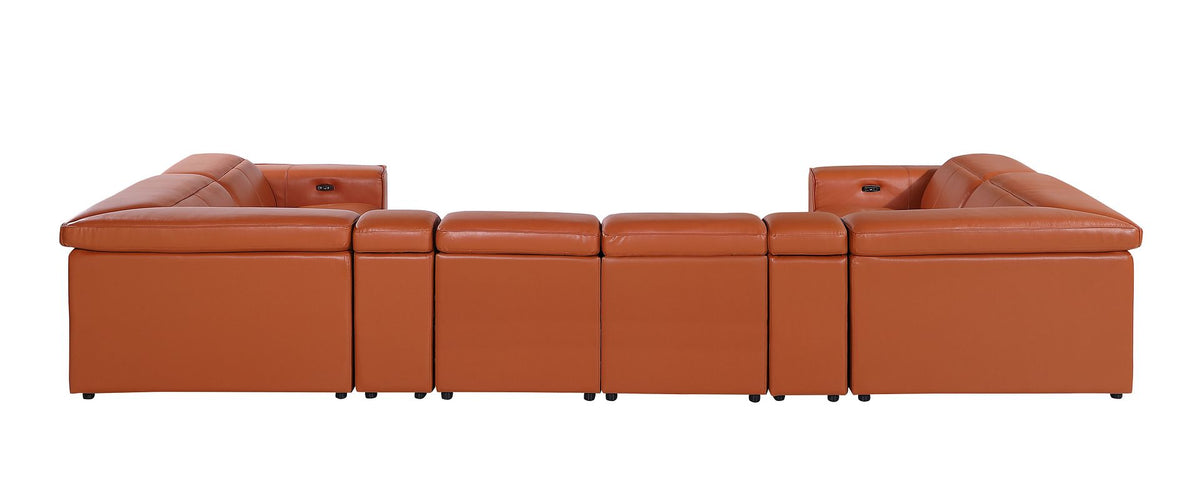 1224 Divanitalia 8-Piece U-Shaped Sectional Sofa in Top Grain Italian Leather with 2 Power Recliners & Power Headrests - Camel - SKU 1224-CAMEL-8PC-2PWR-U-SECTIONAL - view 6